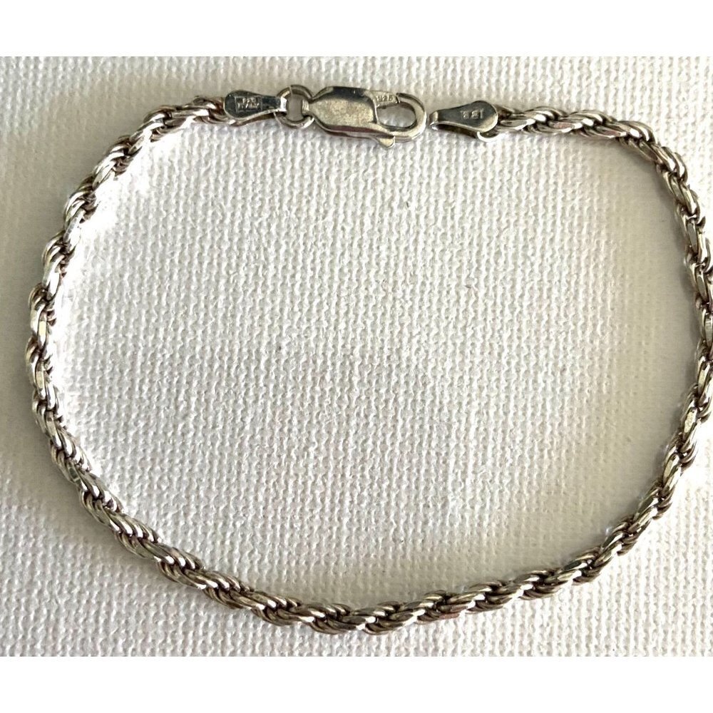 IBB 7” Women’s Vintage Italian Silver 925 Twisted Rope Chain Style Bracelet w Lo